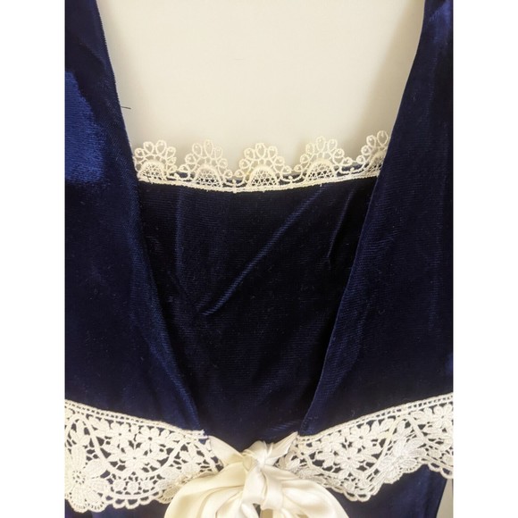 Vtg Gunne Sax Blue Velvet Dress Drop Waist Sailor Collar Lace Edwardian 4 6 USA - Picture 8 of 12